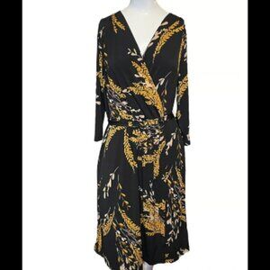 212 Collection Fall Leaf Tie Waist Jersey Wrap Dress SZ S